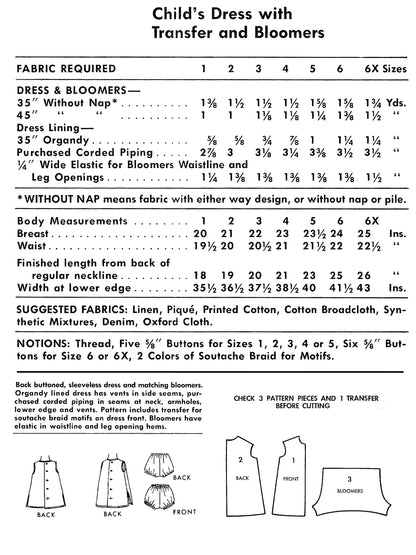 PAPER Pattern - 50s Child's Dress with Bloomers / Multiple Sizes