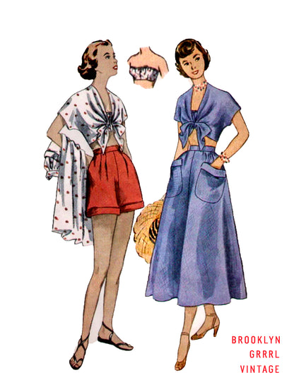 PAPER Pattern - 1950's Blouse, Shorts, Skirt Ensemble / Multiple Sizes