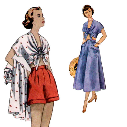 PAPER Pattern - 1950's Blouse, Shorts, Skirt Ensemble / Multiple Sizes