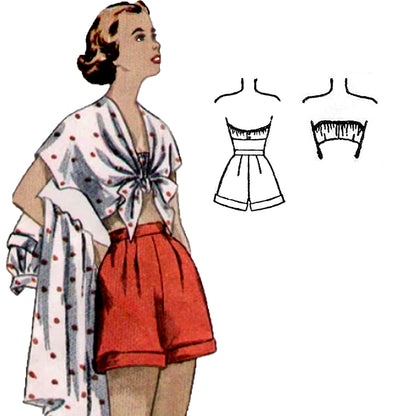 PAPER Pattern - 1950's Blouse, Shorts, Skirt Ensemble / Multiple Sizes