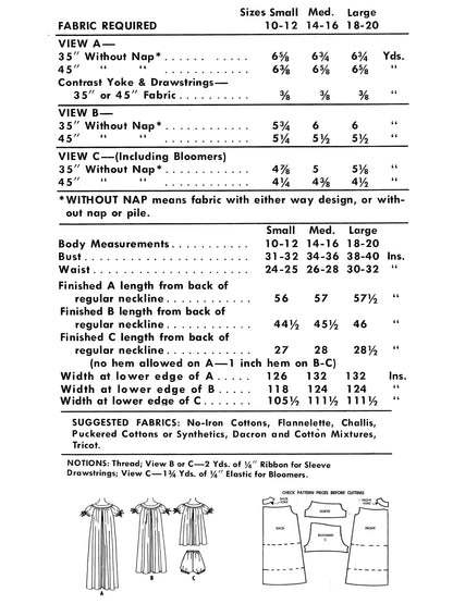 PAPER Pattern  1950's Nightgown in Three Lengths / Bust 34-36 (M)