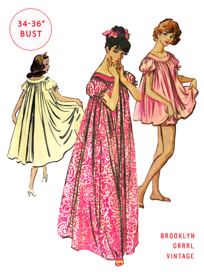 PAPER Pattern  1950's Nightgown in Three Lengths / Bust 34-36 (M)