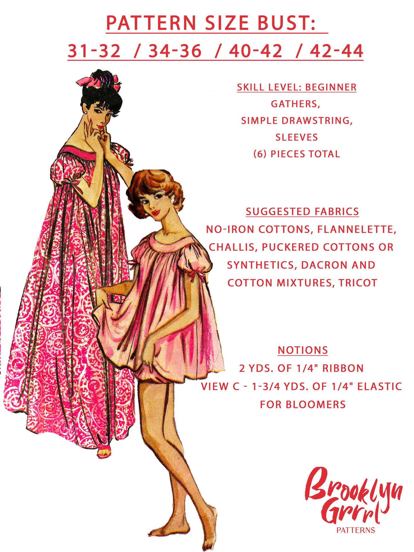 1950s Romantic Nightgown in Three Lengths / Paper Pattern