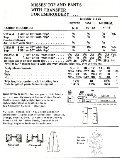 PAPER Pattern 1970s Top with Pants/ Bust 32-34 (Small)