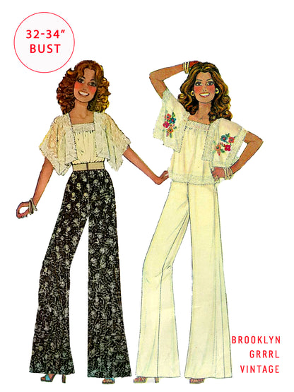 PAPER Pattern 1970s Top with Pants/ Bust 32-34 (Small)