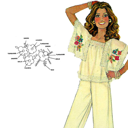 PAPER Pattern 1970s Top with Pants/ Bust 32-34 (Small)