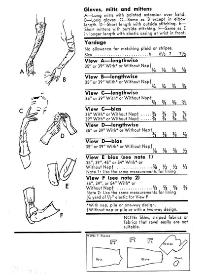 1940s 'Dashing Deb' Gloves / Size 7-1/2 / Paper Pattern