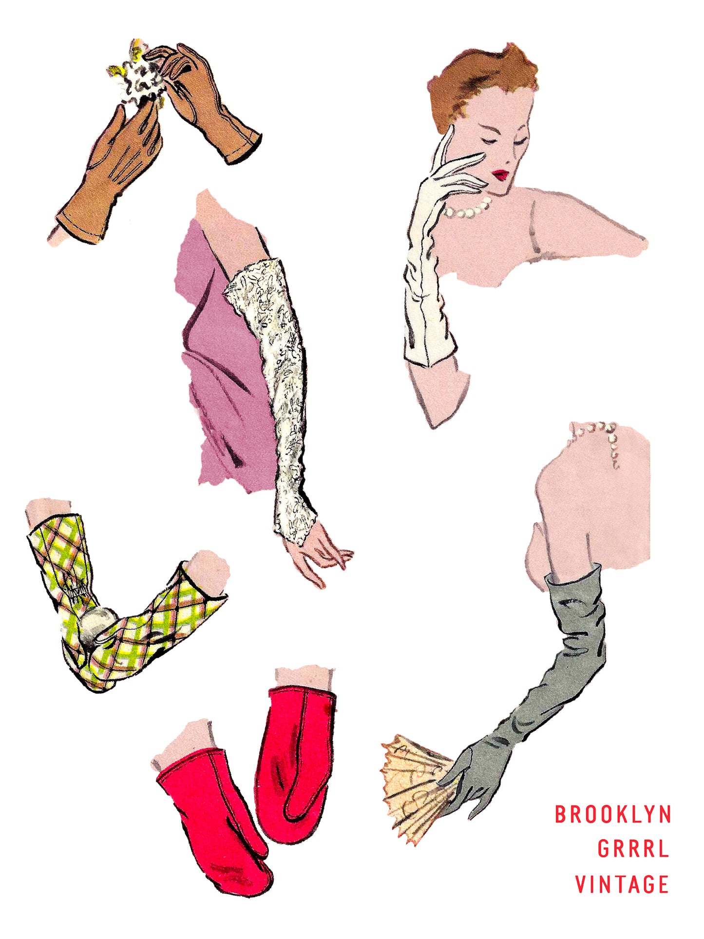 1940s 'Dashing Deb' Gloves / Size 7-1/2 / Paper Pattern