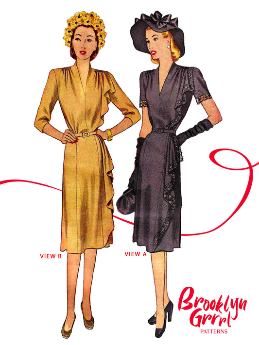 PAPER Pattern - 1940s The Mildred Pierce Dress with Side Drape  / Bust 36