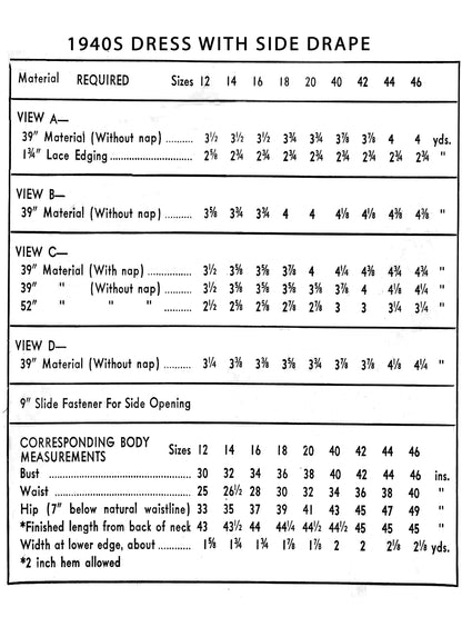 PAPER Pattern - 1940s The Mildred Pierce Dress with Side Drape  / Bust 36