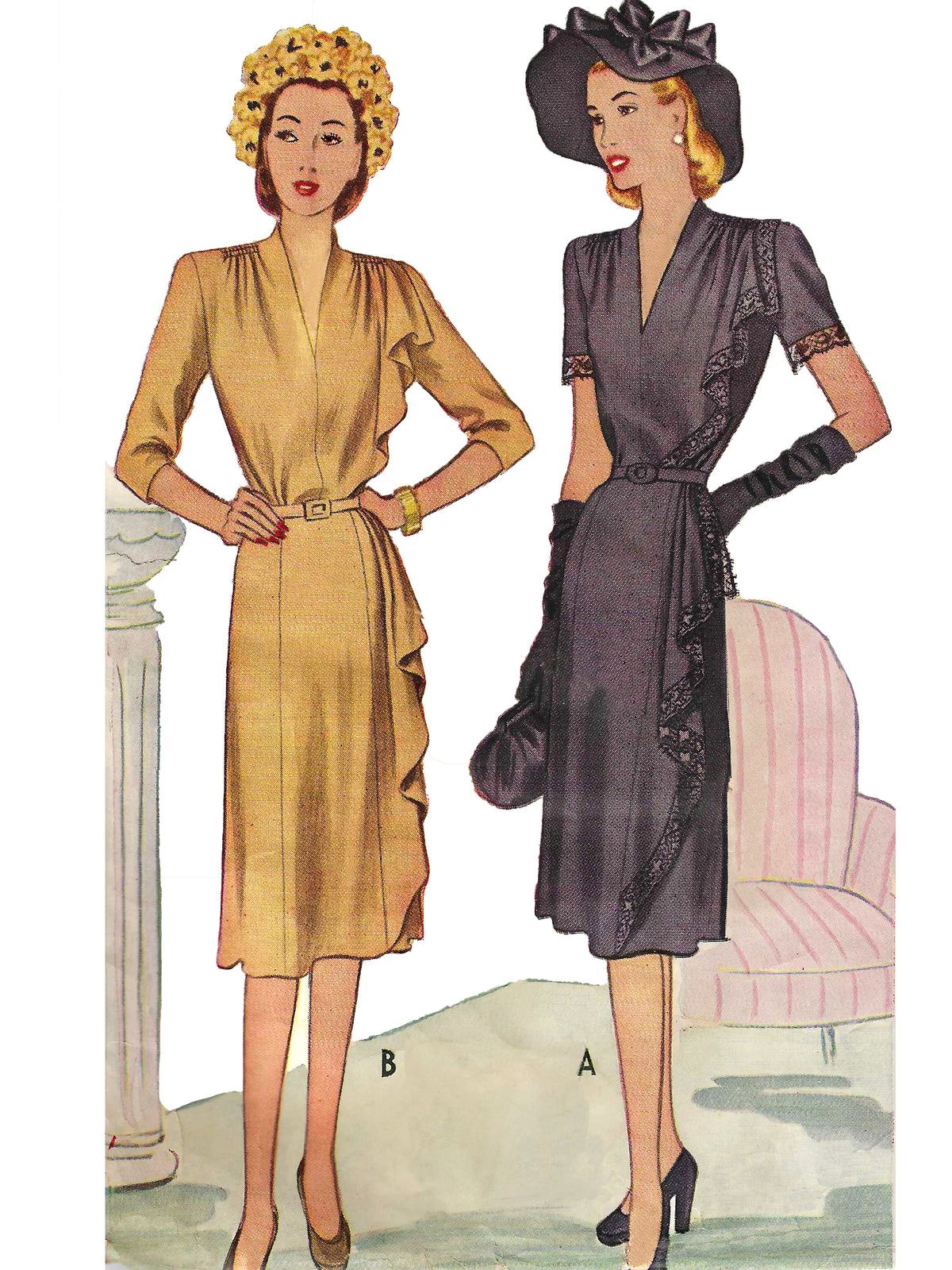 PDF Pattern - 1940s The Mildred Pierce Dress with Side Drape  / Bust 36