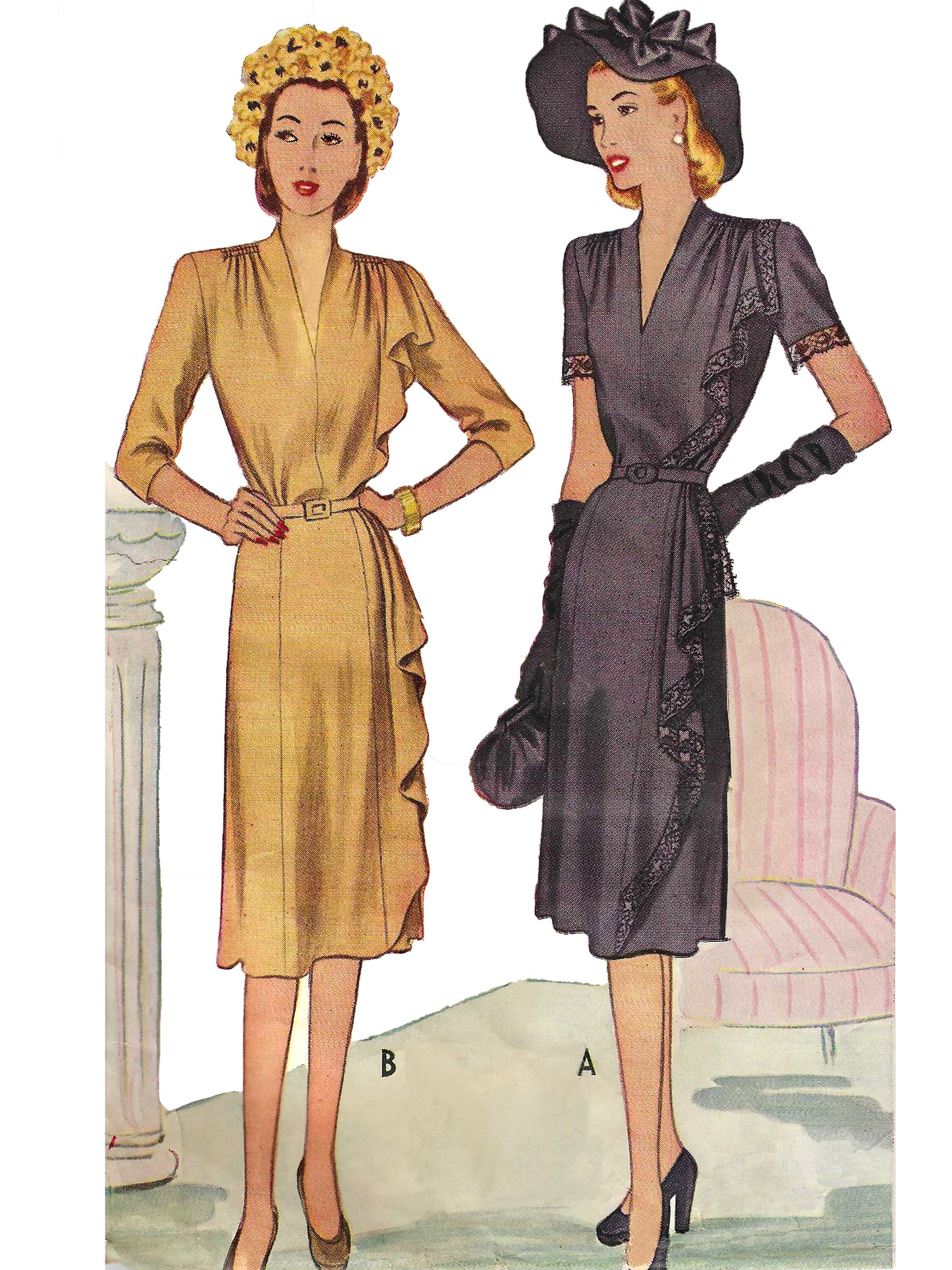 PAPER Pattern - 1940s The Mildred Pierce Dress with Side Drape  / Bust 36