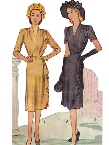 PAPER Pattern - 1940s The Mildred Pierce Dress with Side Drape  / Bust 36