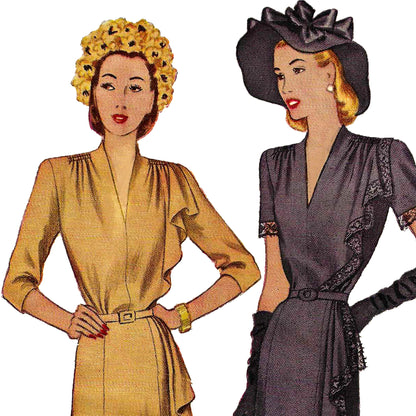 PAPER Pattern - 1940s The Mildred Pierce Dress with Side Drape  / Bust 36
