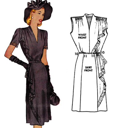 PAPER Pattern - 1940s The Mildred Pierce Dress with Side Drape  / Bust 36