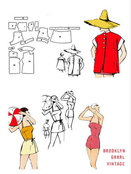 1950's Swim Suit Ensemble / Bust 32 / PAPER Pattern