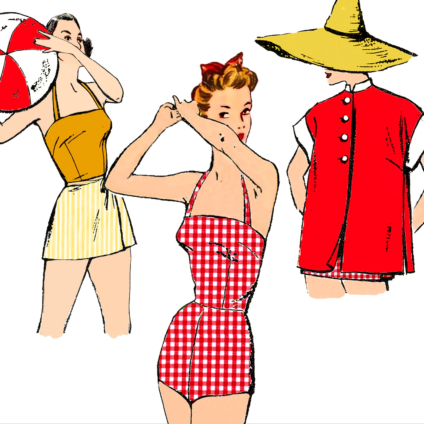 PDF Pattern  1950's Swim Suit Ensemble / Bust 32