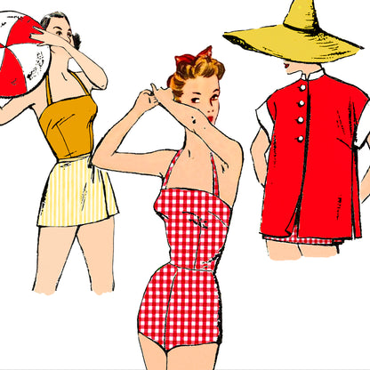 PDF Pattern  1950's Swim Suit Ensemble / Bust 32