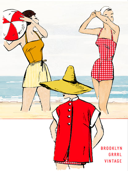 1950's Swim Suit Ensemble / Bust 32 / PAPER Pattern