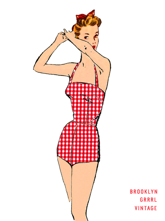 PDF Pattern  1950's Swim Suit Ensemble / Bust 32