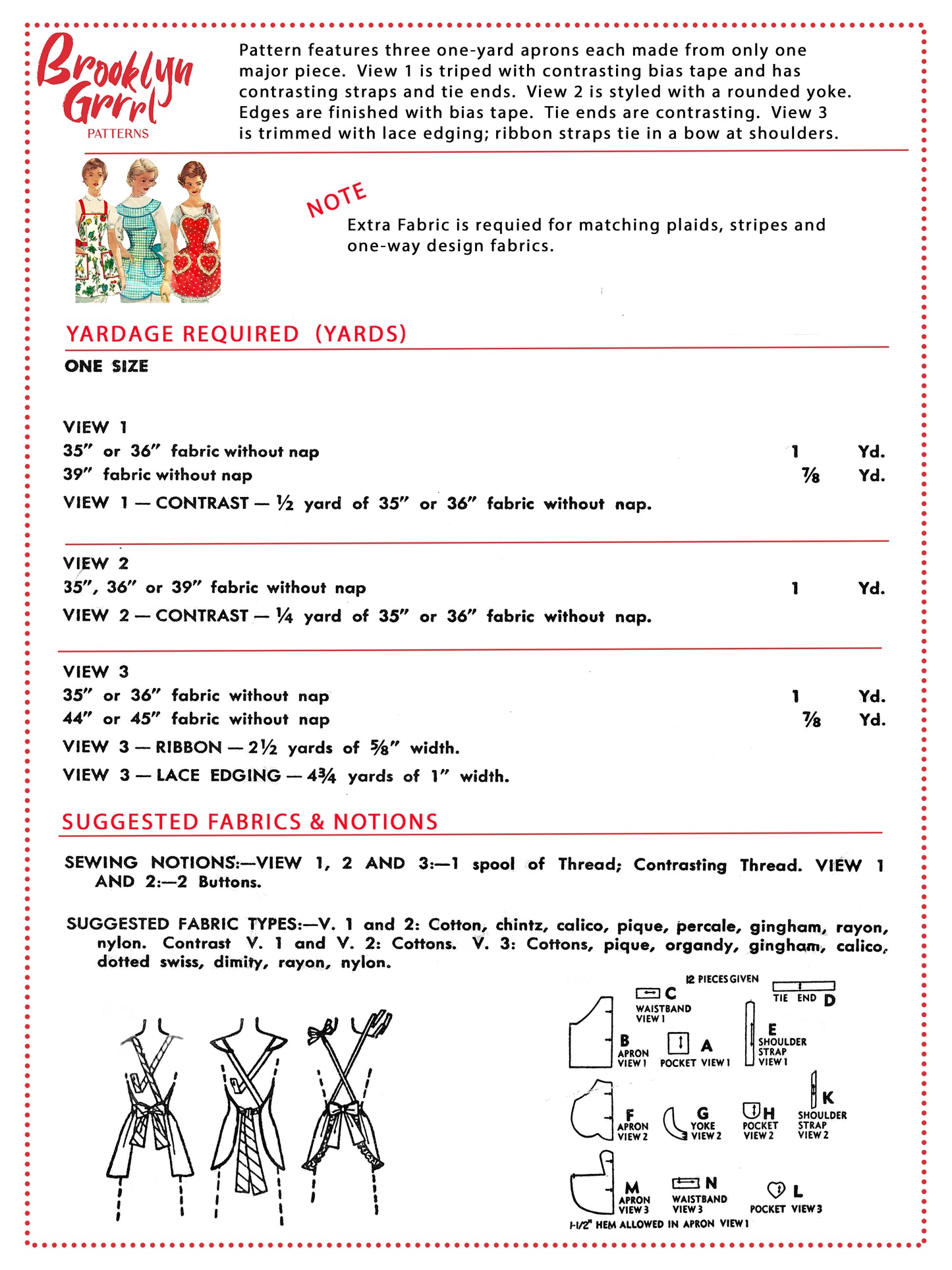 1950s The Pin-Up Pantry Apron Trio (Paper Pattern)