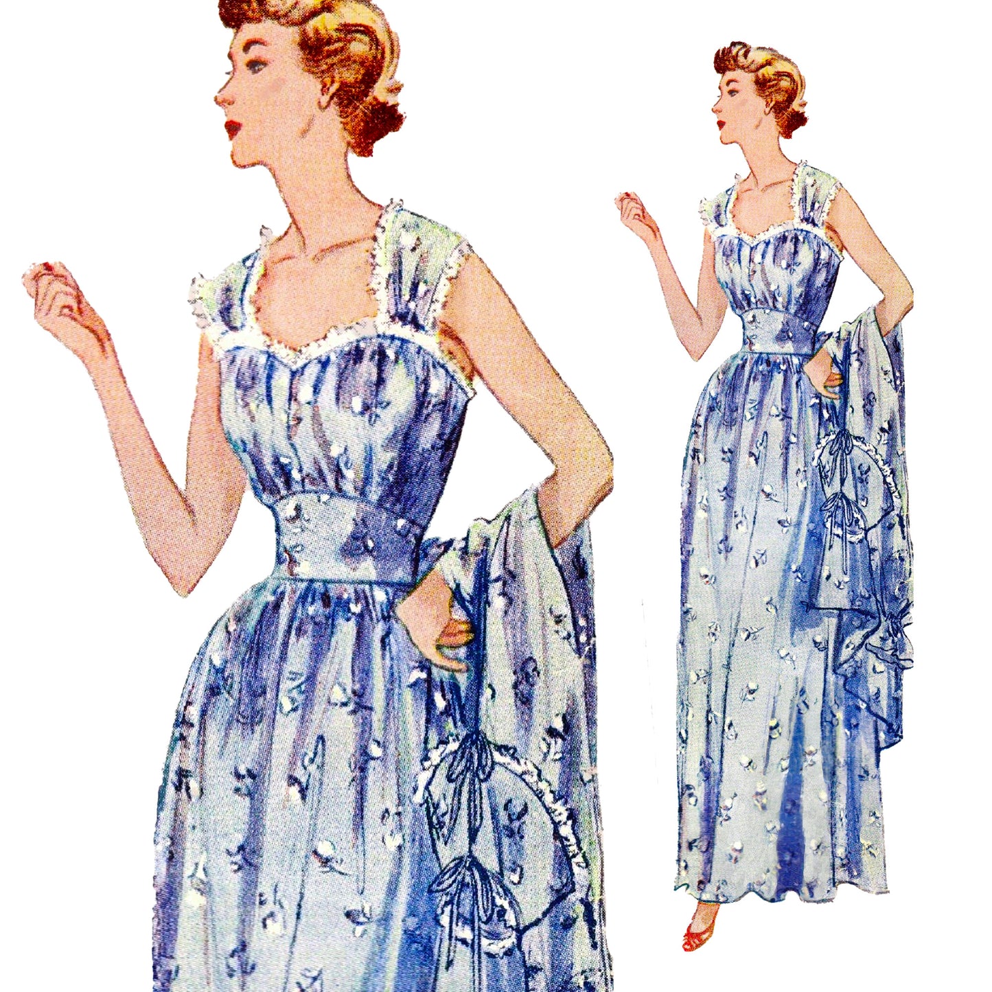 PAPER Pattern  1950's Nightgown and Negligee / Bust 34