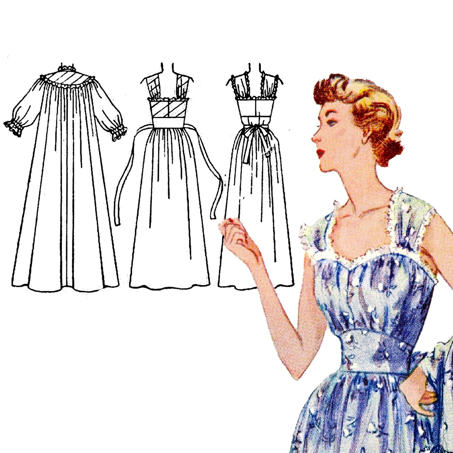 PAPER Pattern  1950's Nightgown and Negligee / Bust 34
