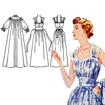 PAPER Pattern  1950's Nightgown and Negligee / Bust 34
