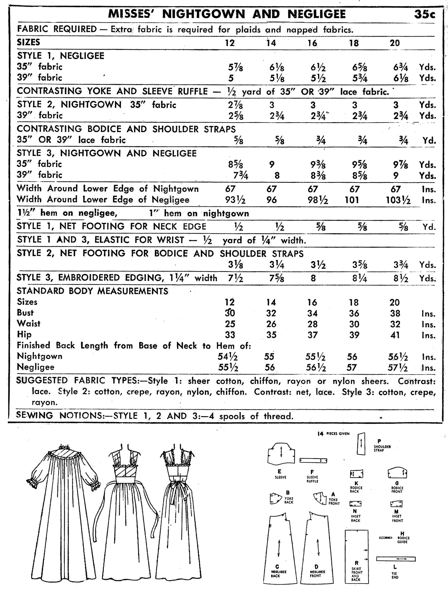 PAPER Pattern  1950's Nightgown and Negligee / Bust 34