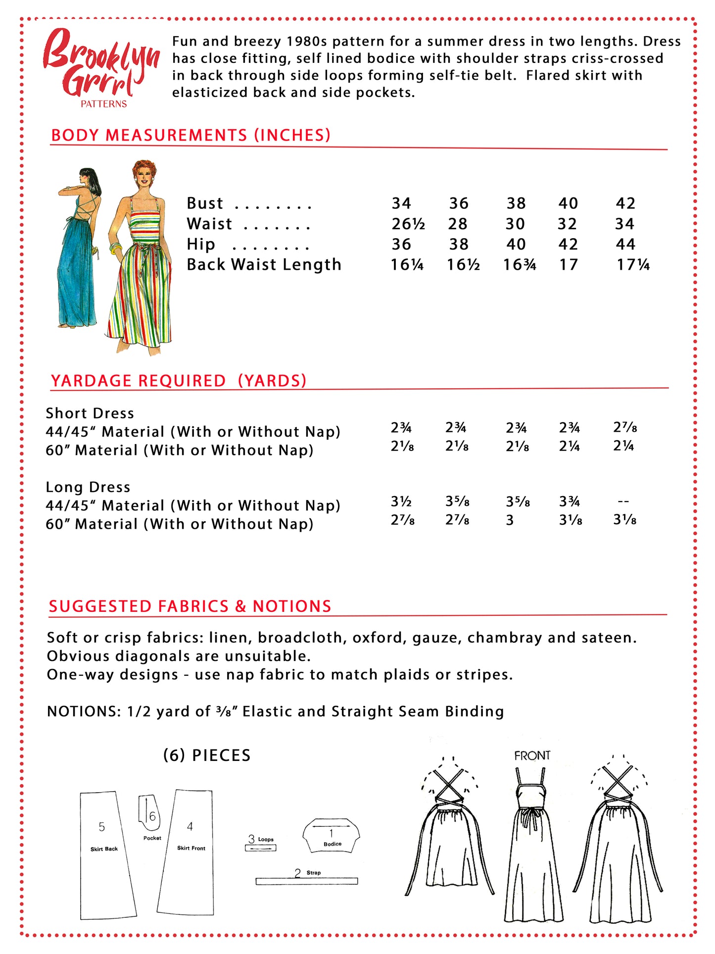 1980s Summer Dress with Pockets / Digital Pattern (Multiple Sizes)