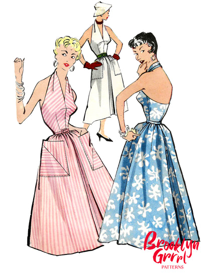 1950s Halter Dress with Pockets / Digital Pattern / Bust 36