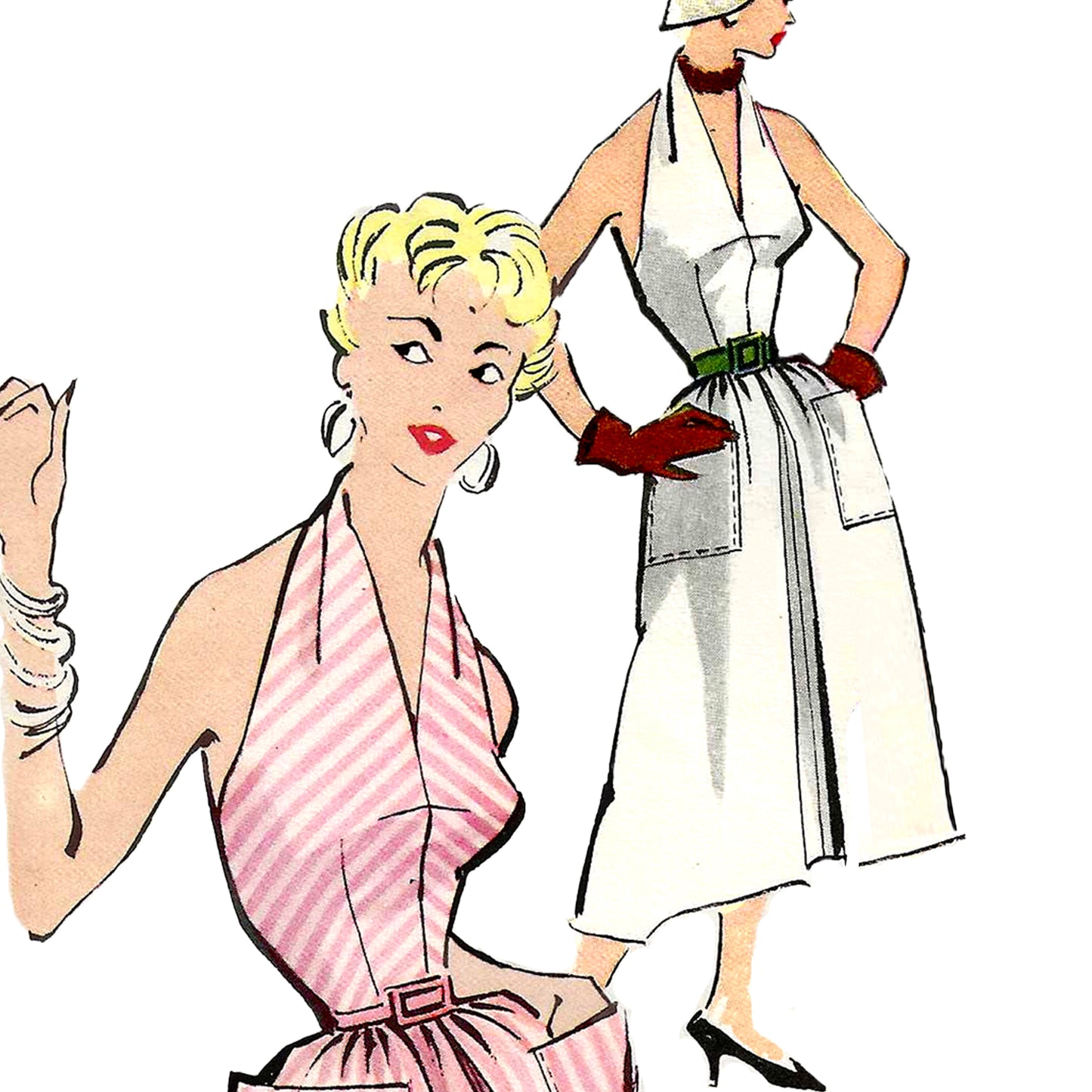 1950s Halter Dress with Pockets / Digital Pattern / Bust 36