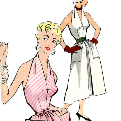 1950s Halter Dress with Pockets / Digital Pattern / Bust 36