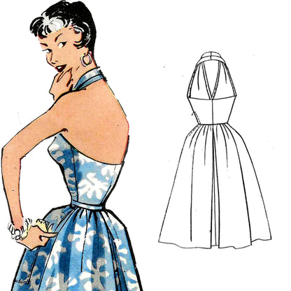 1950s Halter Dress with Pockets / Digital Pattern / Bust 36