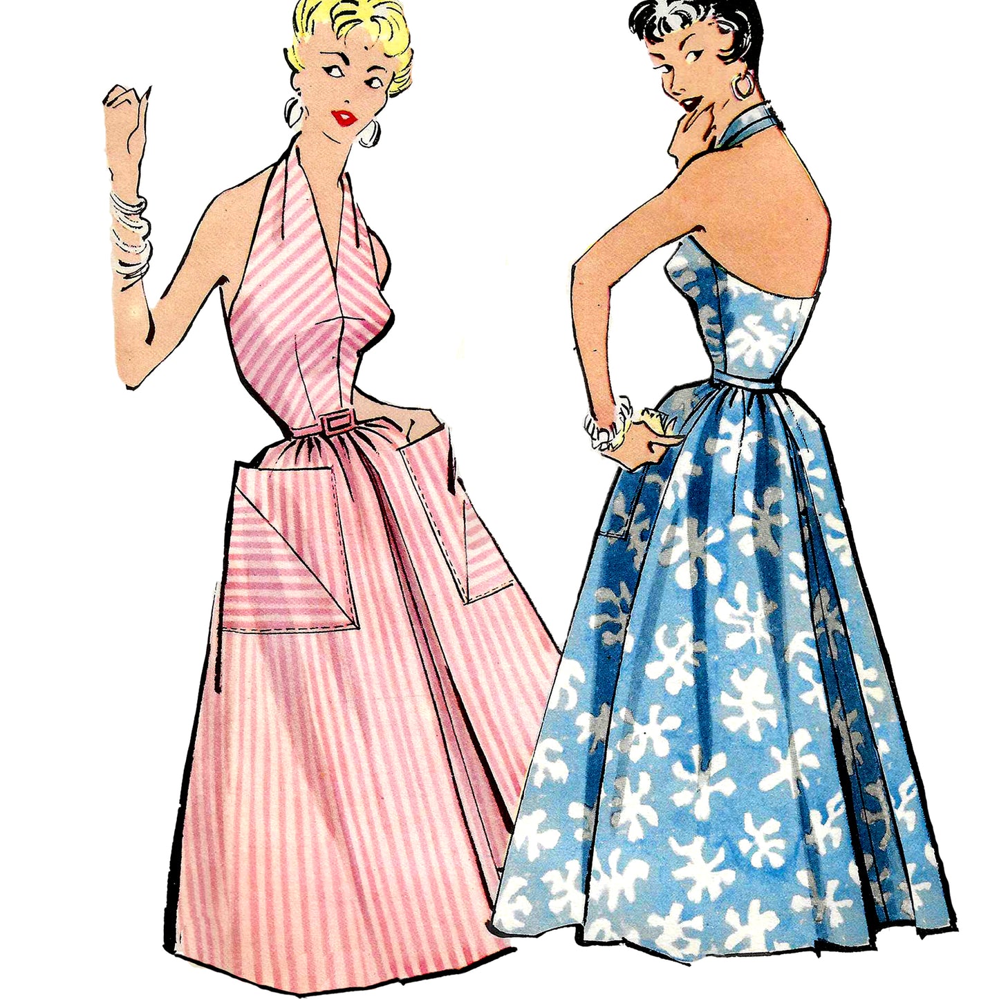 1950s Halter Dress with Pockets / Digital Pattern / Bust 36