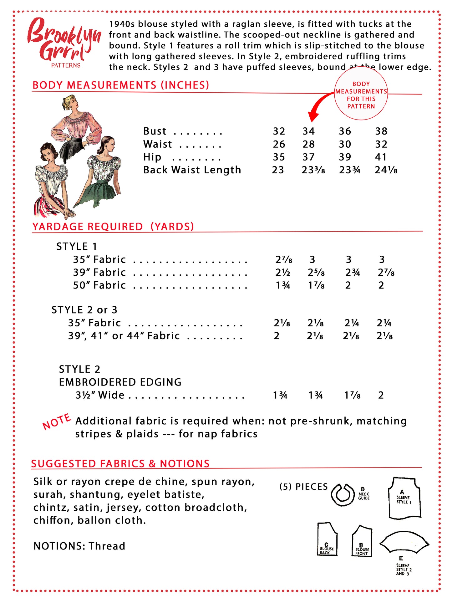 1940s Blouse / Digital Pattern