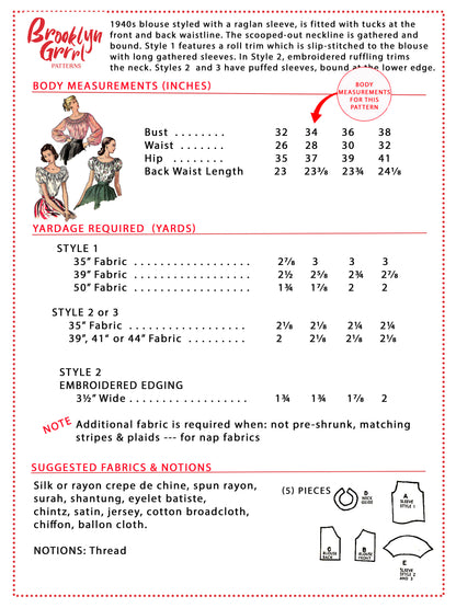 1940s Blouse / Digital Pattern