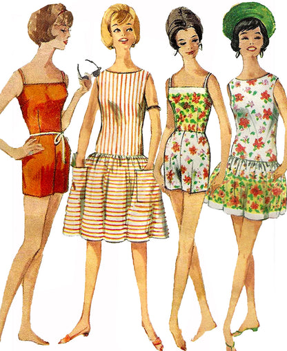 Paper Pattern - 1960s 'Gidget' Beach Romper & Cover-up / Bust 34