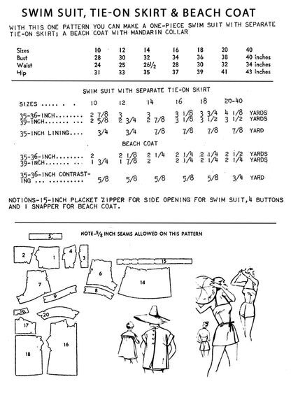 1950's Swim Suit Ensemble / Bust 32 / PAPER Pattern