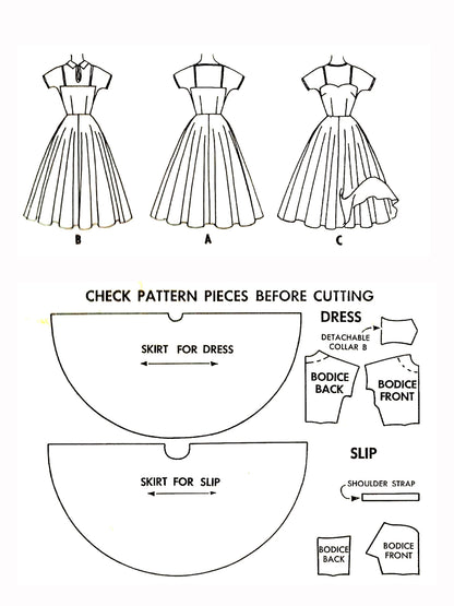 PDF Pattern - 1950s Dress with Double Circle Skirt  / Bust 32