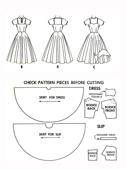 PAPER Pattern - 1950s Dress with Double Circle Skirt  / Bust 32