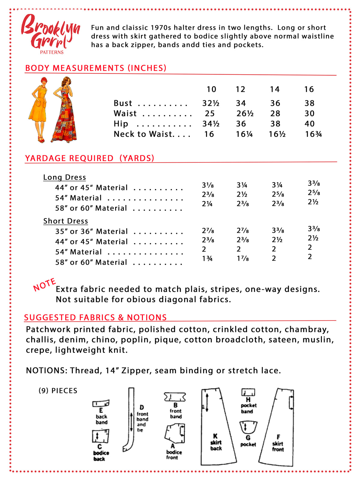 PAPER Pattern 1970s Halter Dress / Multiple Sizes