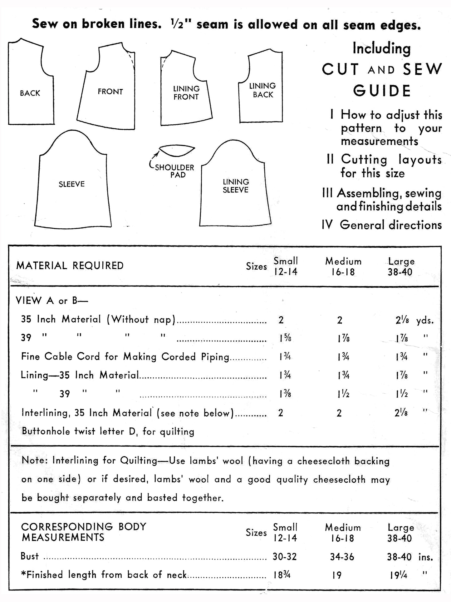 PDF Pattern 1940s Quilted Bed Jacket / Bust 34-36