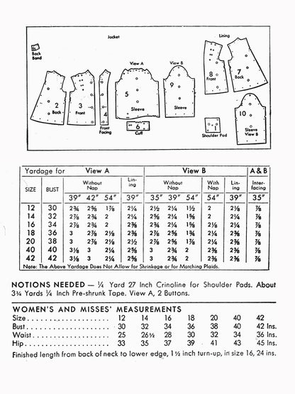 PAPER Pattern - 1940s Swing Jacket / Bust 38