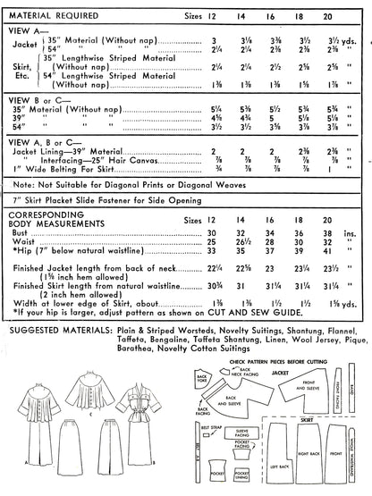 1950s The Leading Lady Two Piece Suit / PDF Pattern