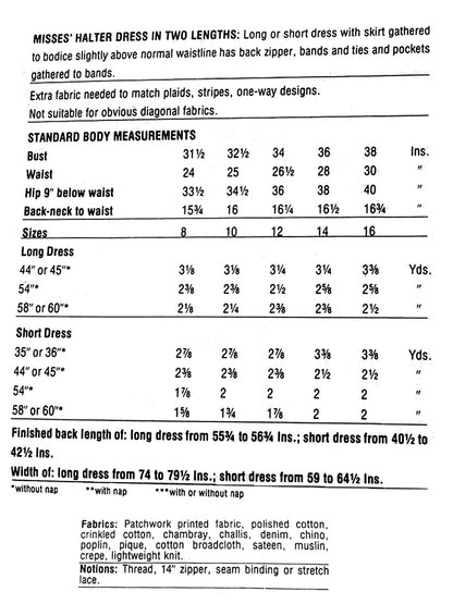 PAPER Pattern 1970s Halter Dress / Multiple Sizes