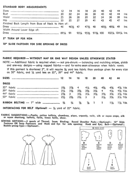 PAPER Pattern - 1950s Kimono Sleeve Dress  / Bust 40