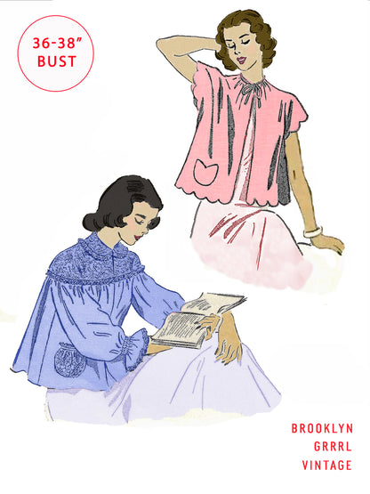 PDF Pattern  1940s Bed Jacket / Bust 36-38