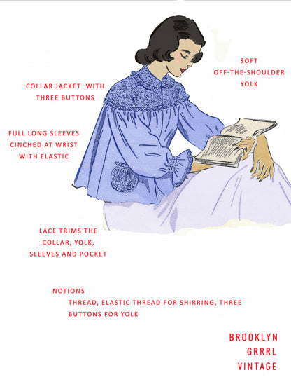 PDF Pattern  1940s Bed Jacket / Bust 36-38