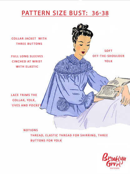 PDF Pattern  1940s Bed Jacket / Bust 36-38